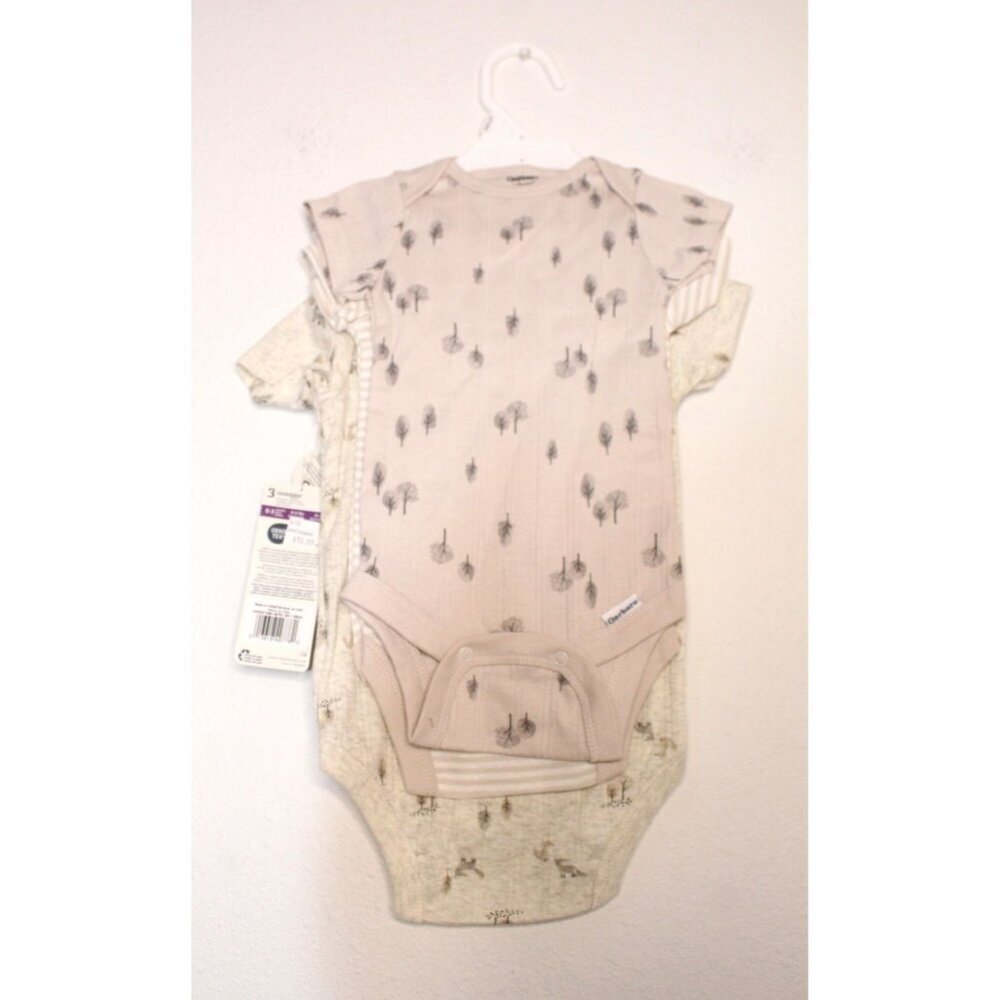 Gerber Onesies 3 Pack Girls 3-6 months Cream Brown Blue Buttons Short Sleeve NWT